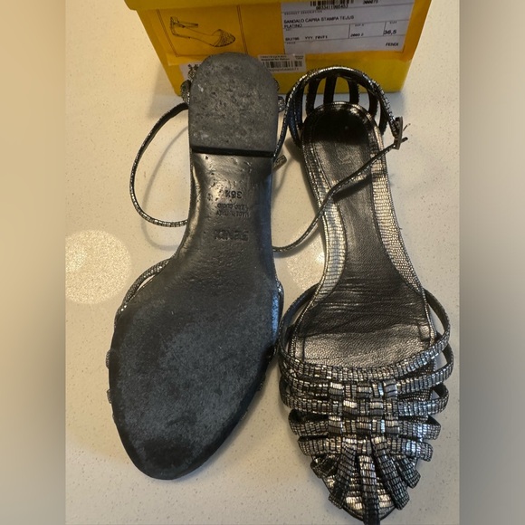FENDI black metallic leather flat sandals size 36.5 - Picture 6 of 9